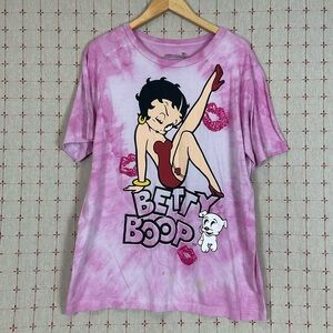 Vintage Betty Boop & Pudgy Pink Tie Dye 1X Y2K Oversized Shirt XL PreLoved